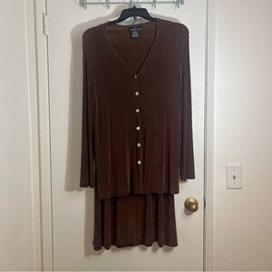 VTG Carole Little Set Brown Knit Top Sz Large & Skirt Sz XL Lagenlook Stretchy